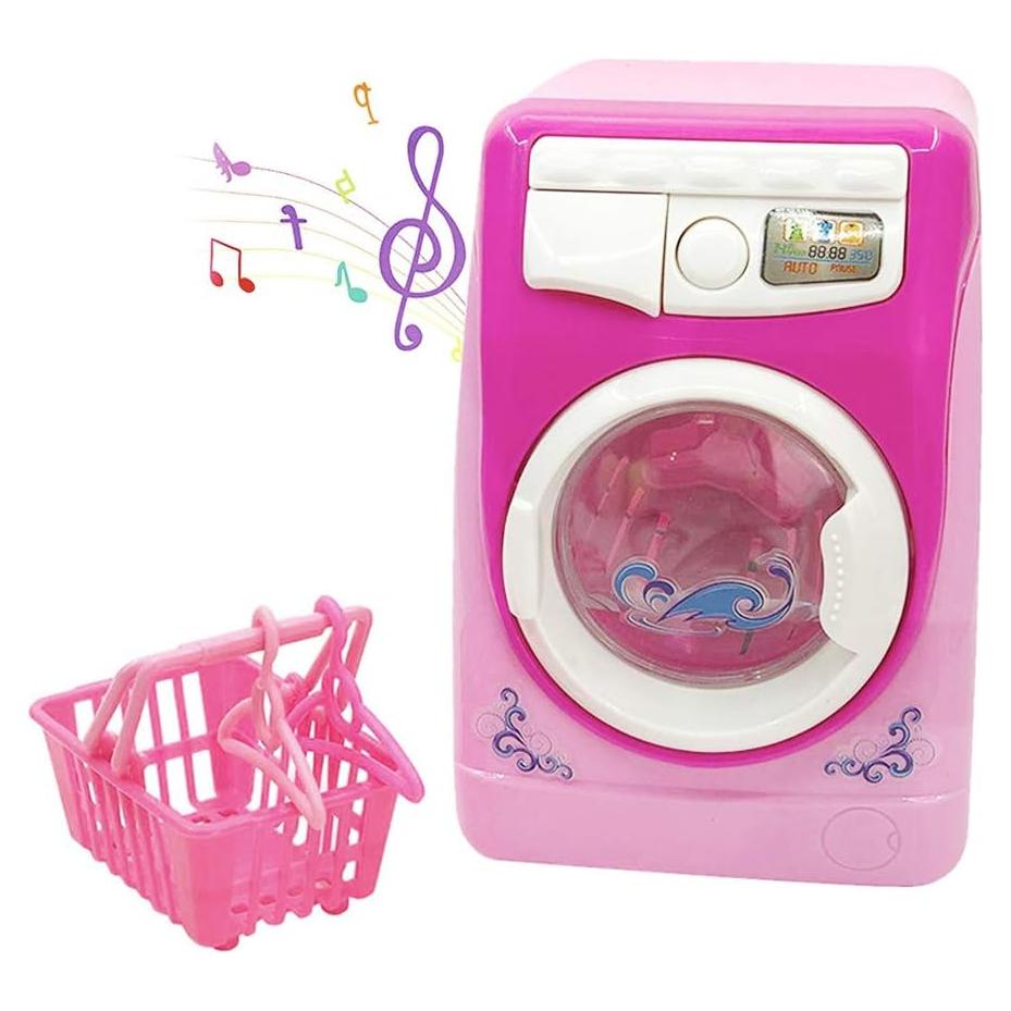 Lavadora Mini Simulación Coherny Rosa para Casa de Muñecas