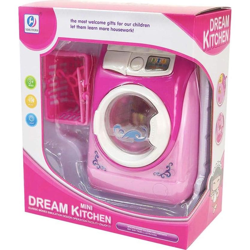 Lavadora Mini Simulación Coherny Rosa para Casa de Muñecas