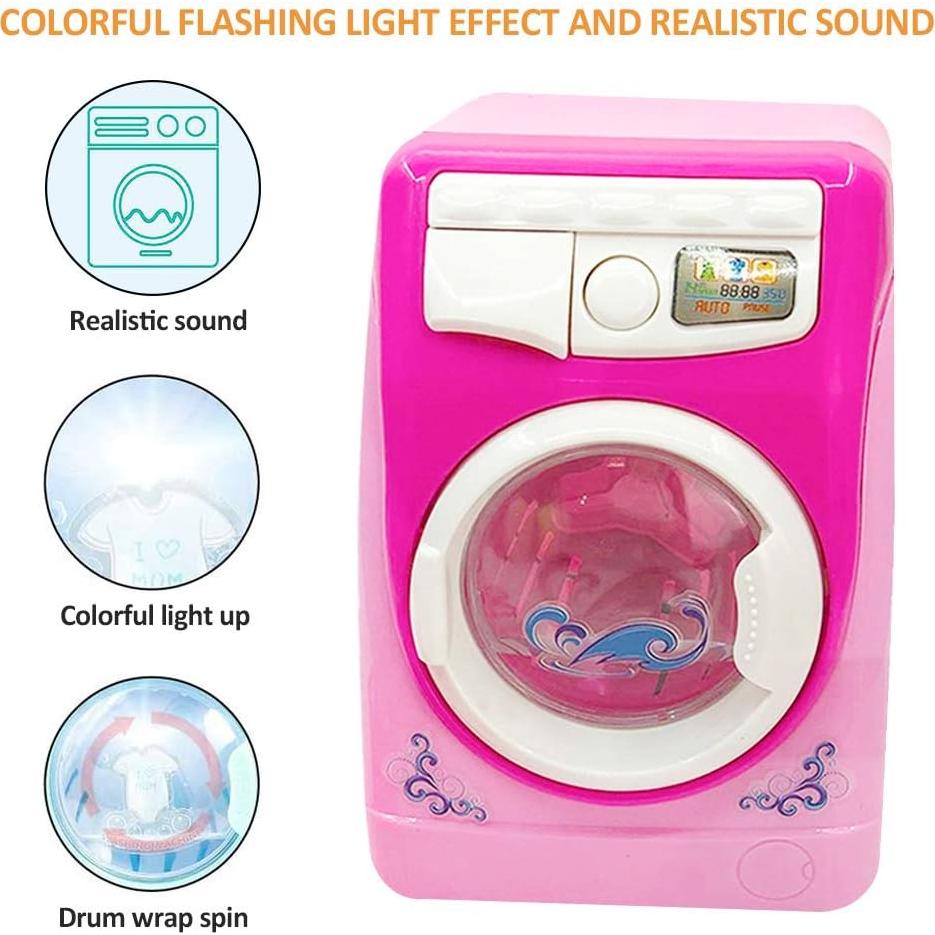 Lavadora Mini Simulación Coherny Rosa para Casa de Muñecas