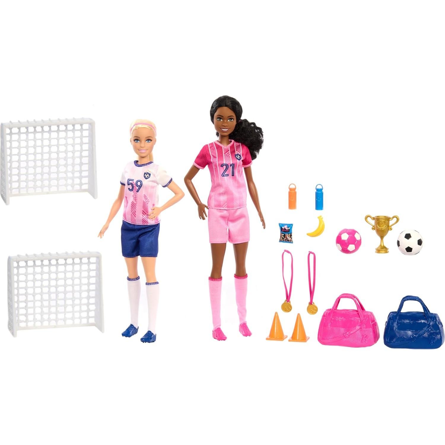 Juego de Fútbol Barbie Mattel con 2 Muñecas y 15 Accesorios