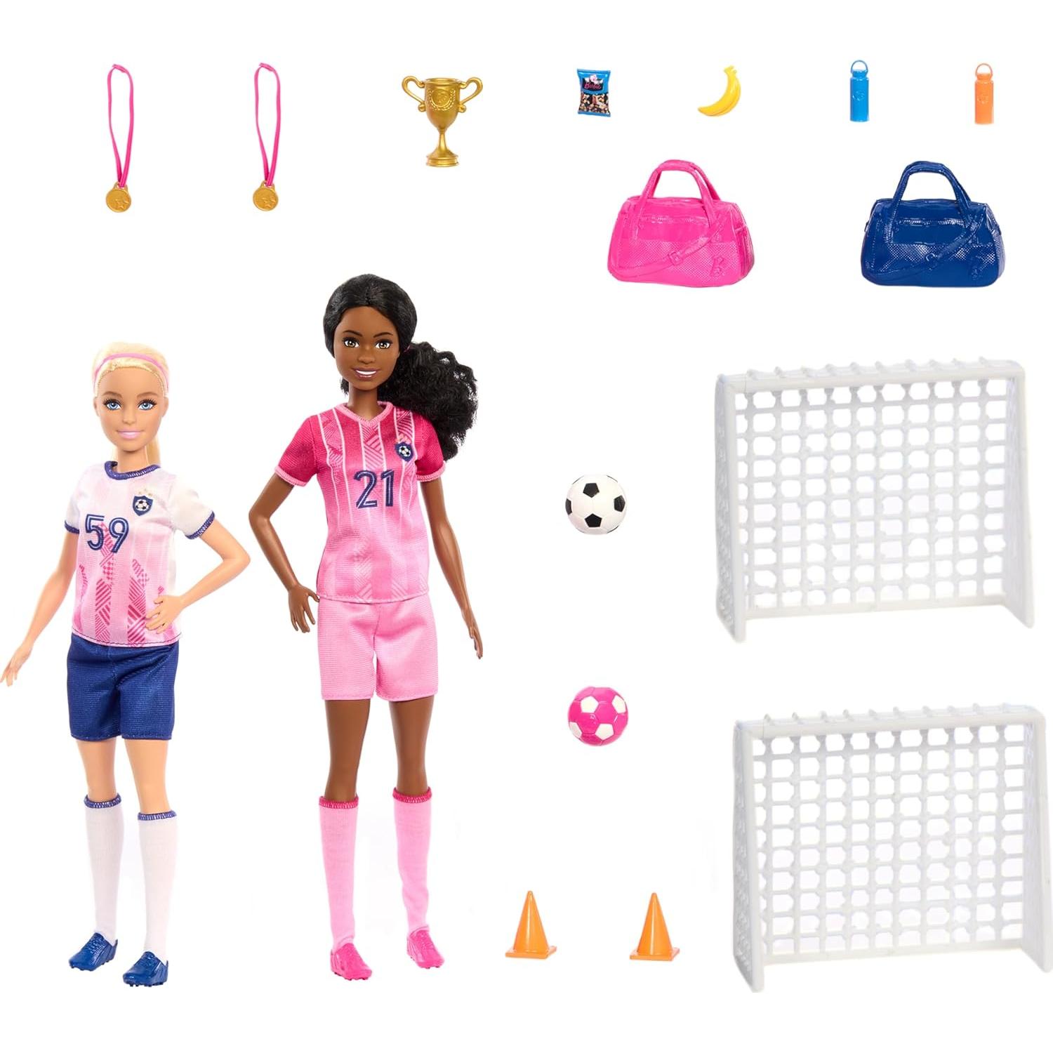 Juego de Fútbol Barbie Mattel con 2 Muñecas y 15 Accesorios