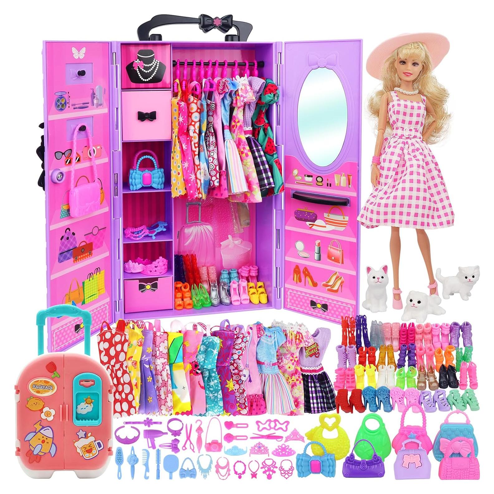 K.T. Fancy 83 Pcs Muñecas y Accesorios con Armario Morado