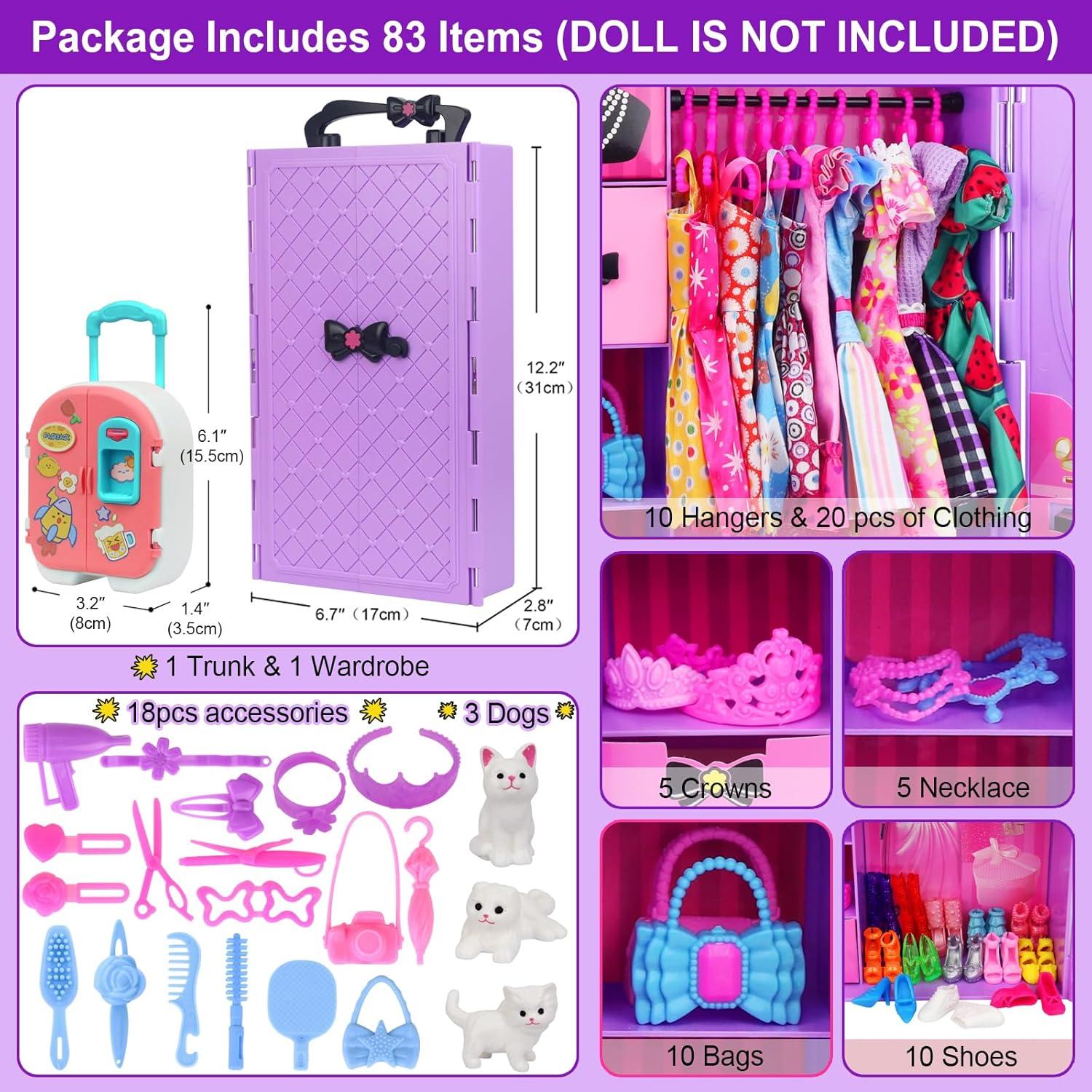 K.T. Fancy 83 Pcs Muñecas y Accesorios con Armario Morado