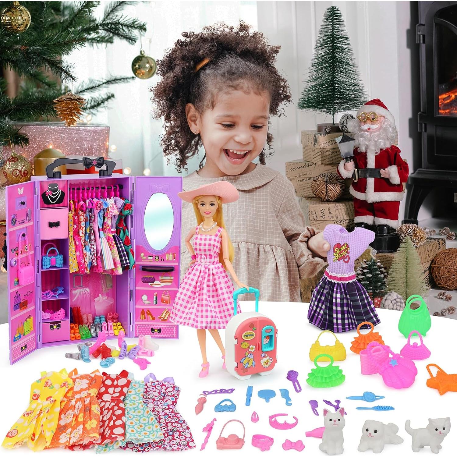 K.T. Fancy 83 Pcs Muñecas y Accesorios con Armario Morado