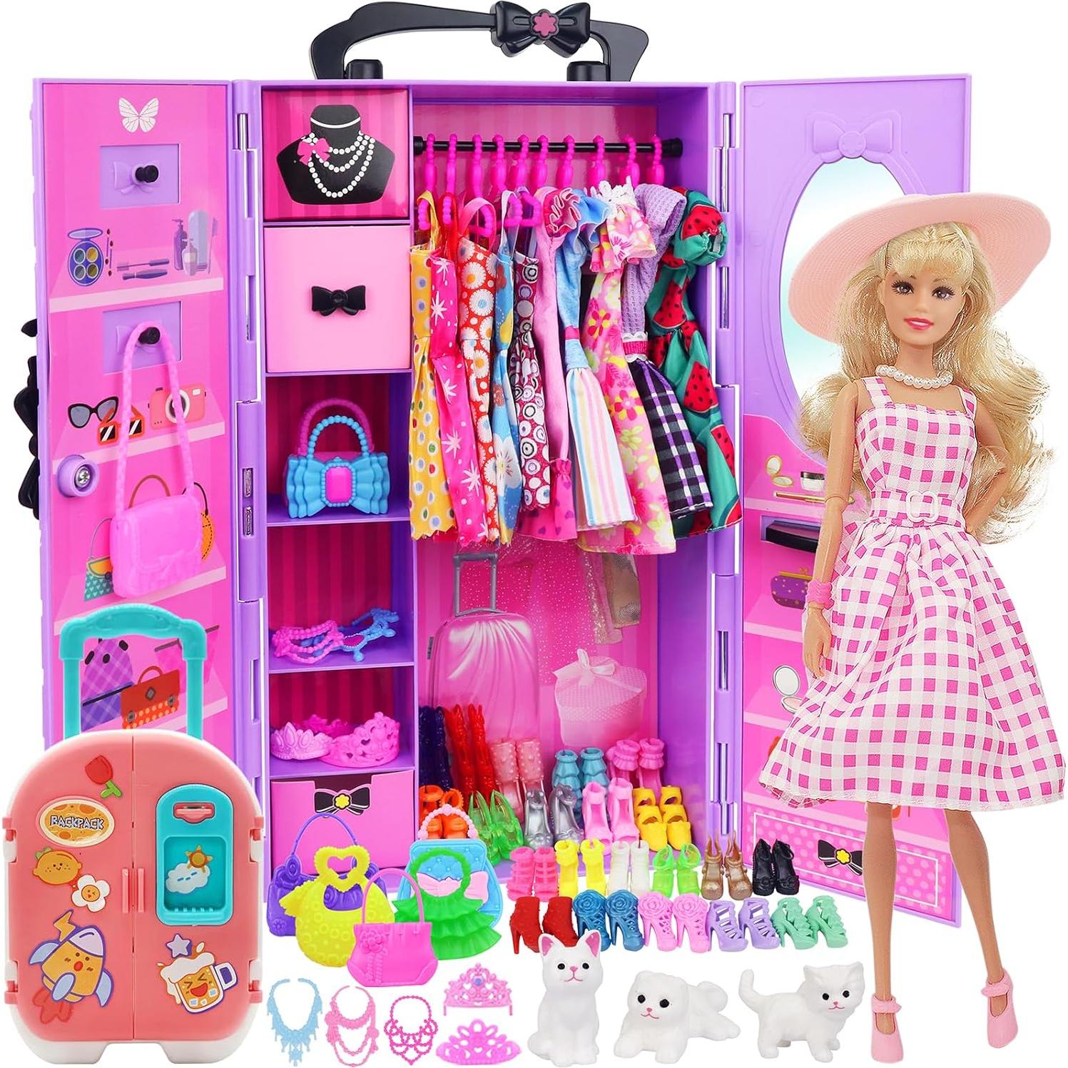 K.T. Fancy 83 Pcs Muñecas y Accesorios con Armario Morado