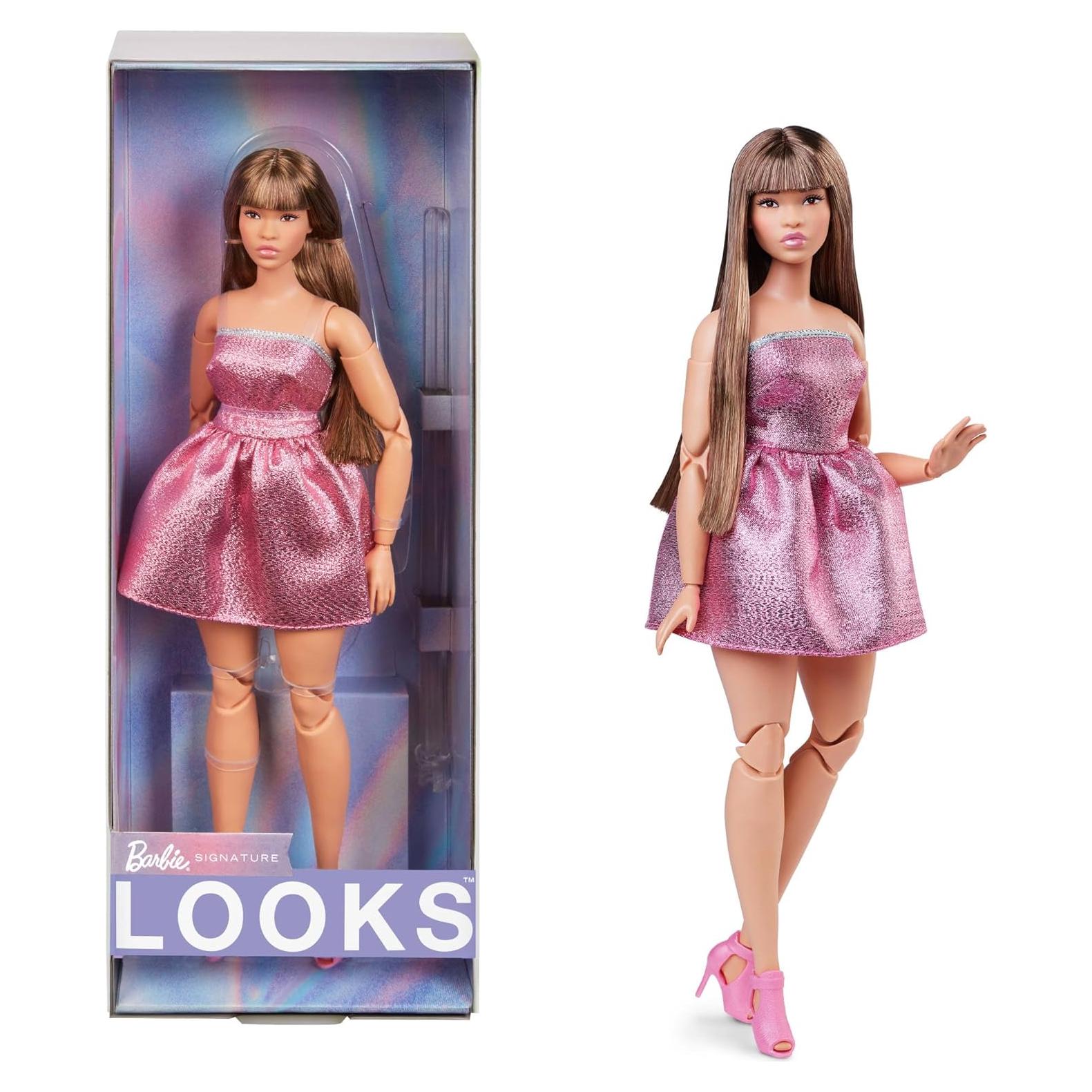 Muñeca Barbie Looks No. 24 con Cabello Marrón y Vestido Rosa