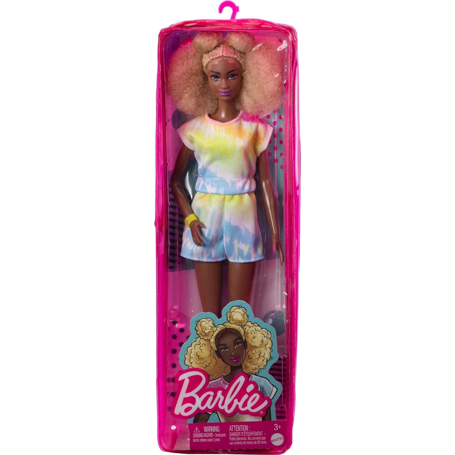 Muñeca Barbie Fashionistas Alta Rubia Afro Mono Tie-Dye