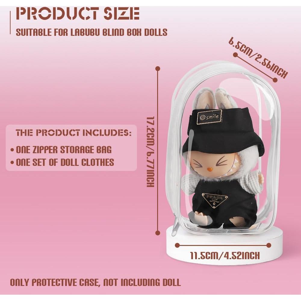 Bolsa de exhibición transparente con ropa de muñeca Labubu - Rosa