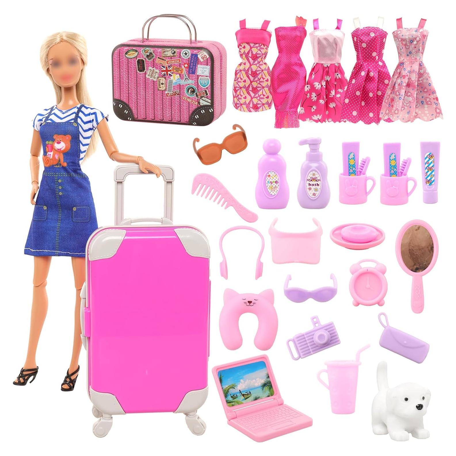 Maleta de Muñeca BARWA 32 Piezas Ropa y Accesorios 11.5"