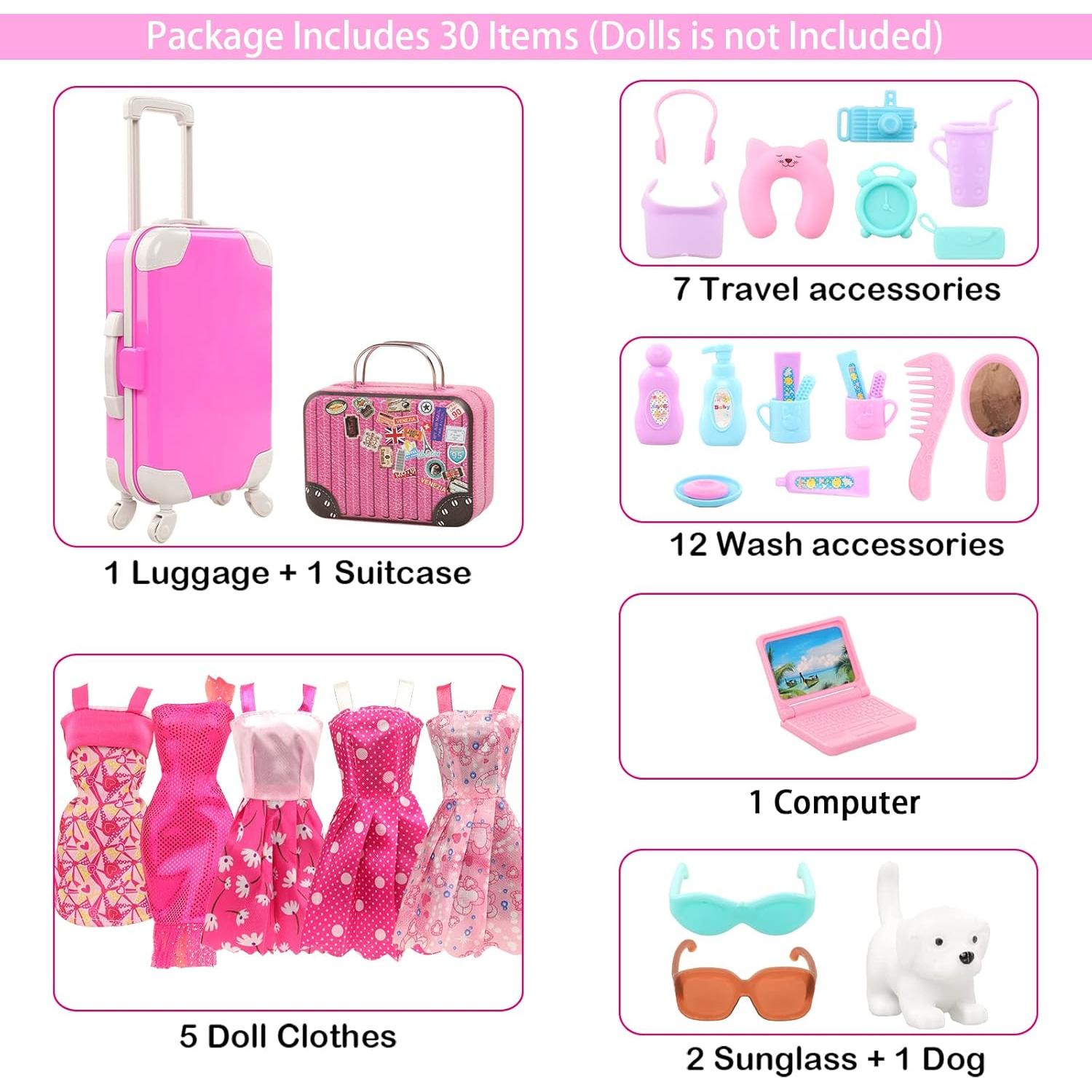 Maleta de Muñeca BARWA 32 Piezas Ropa y Accesorios 11.5"