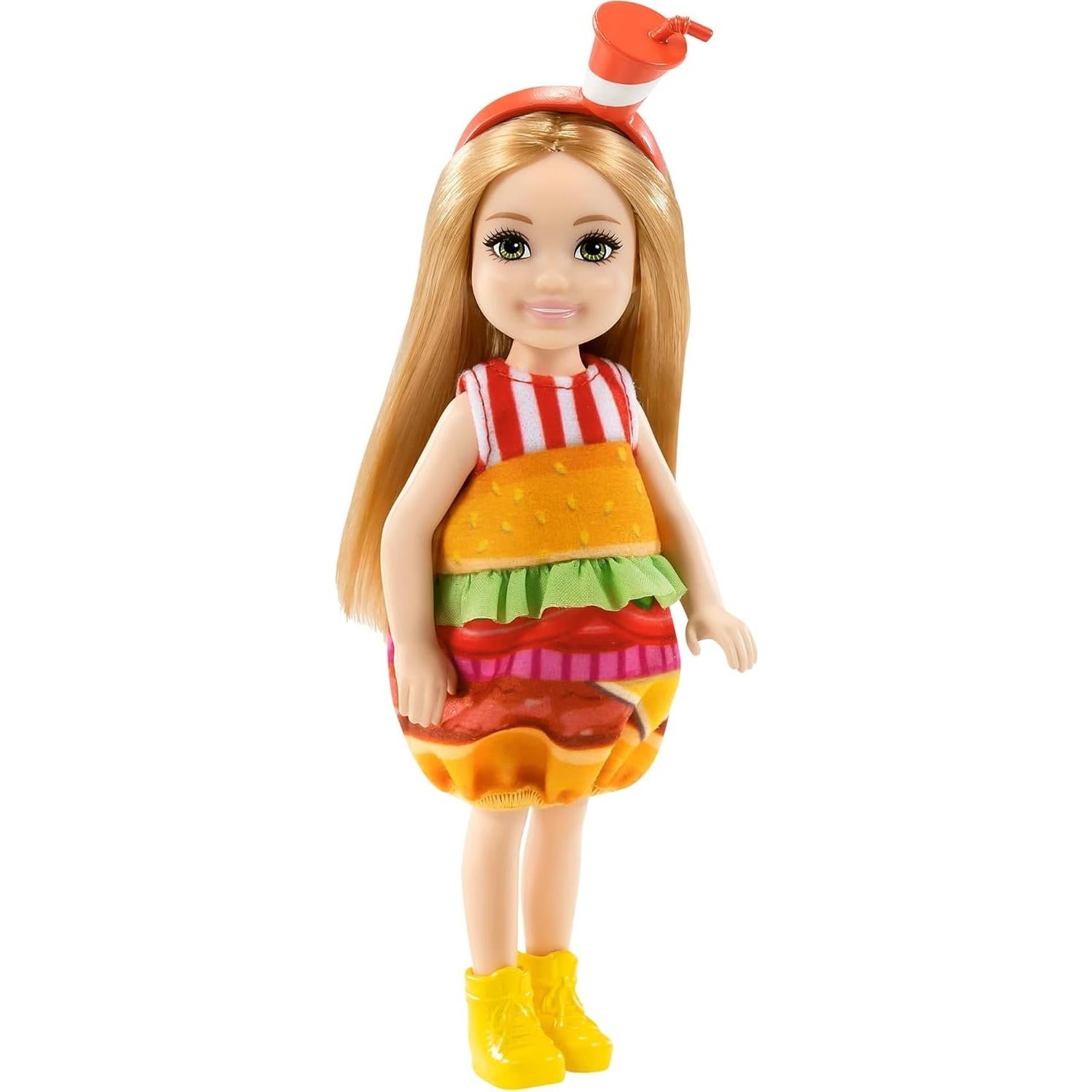 Muñeca Barbie Chelsea disfraz hamburguesa con mascota 15 cm