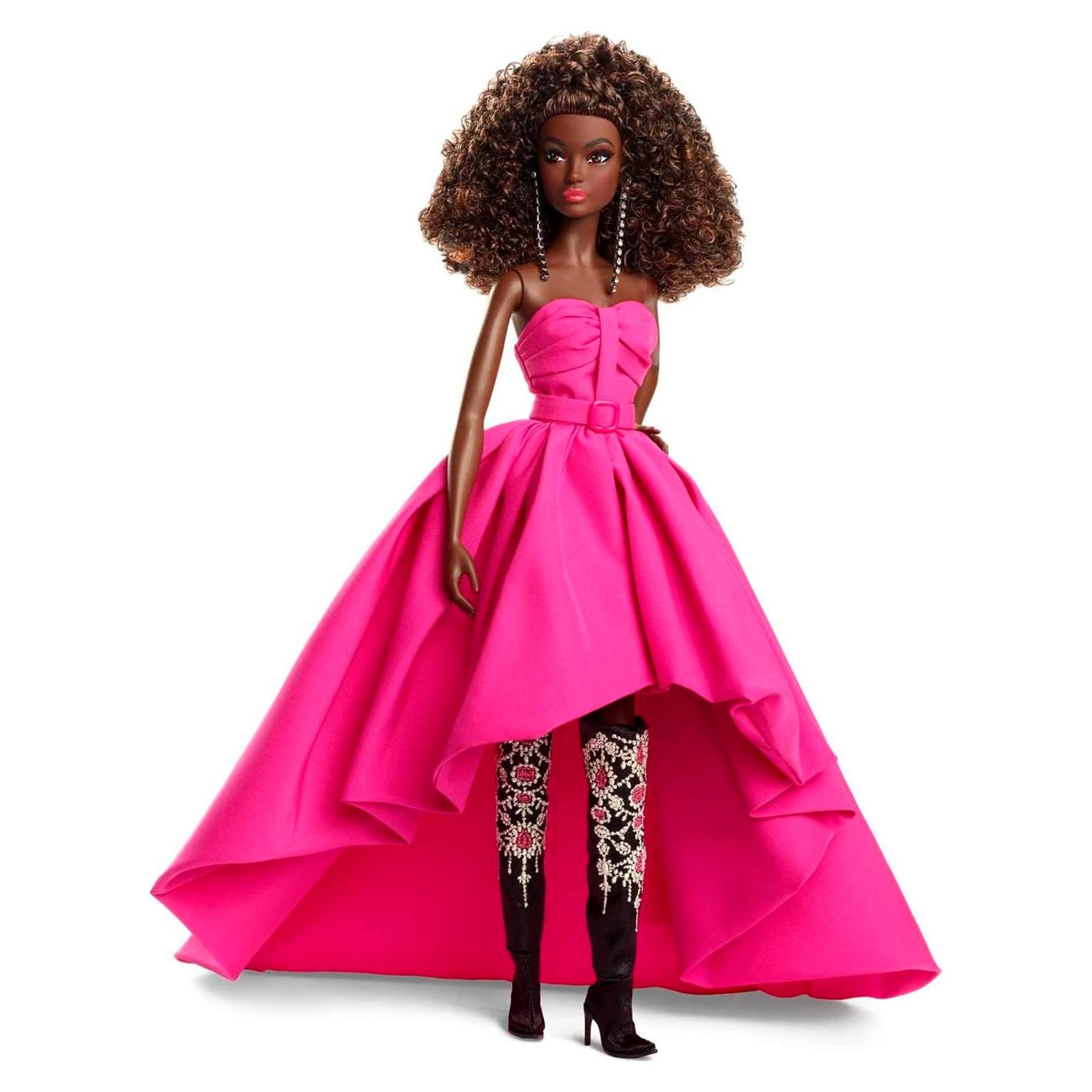 Muñeca Barbie Colección Rosa con Vestido Largo Fucsia HBX96