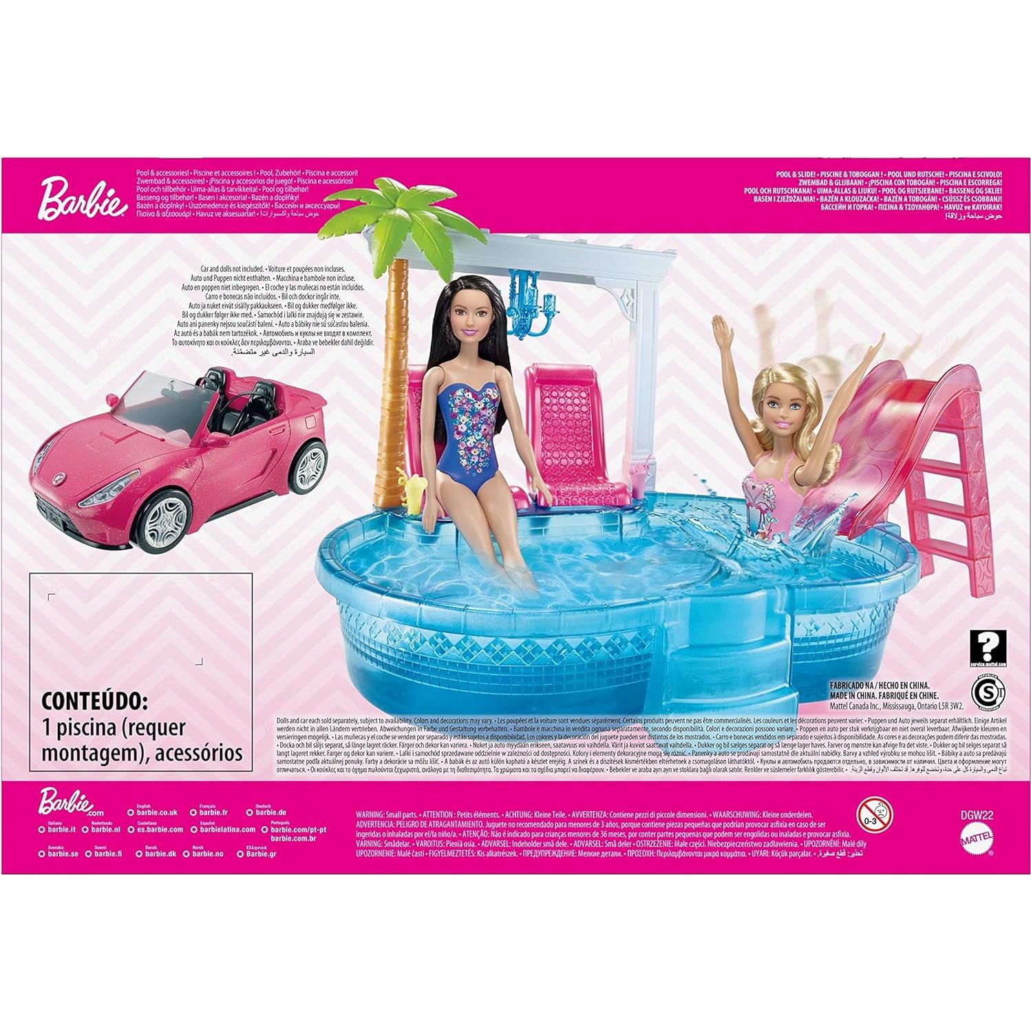 Barbie Glam Pool con Tobogán Rosa y Sillas - Mattel