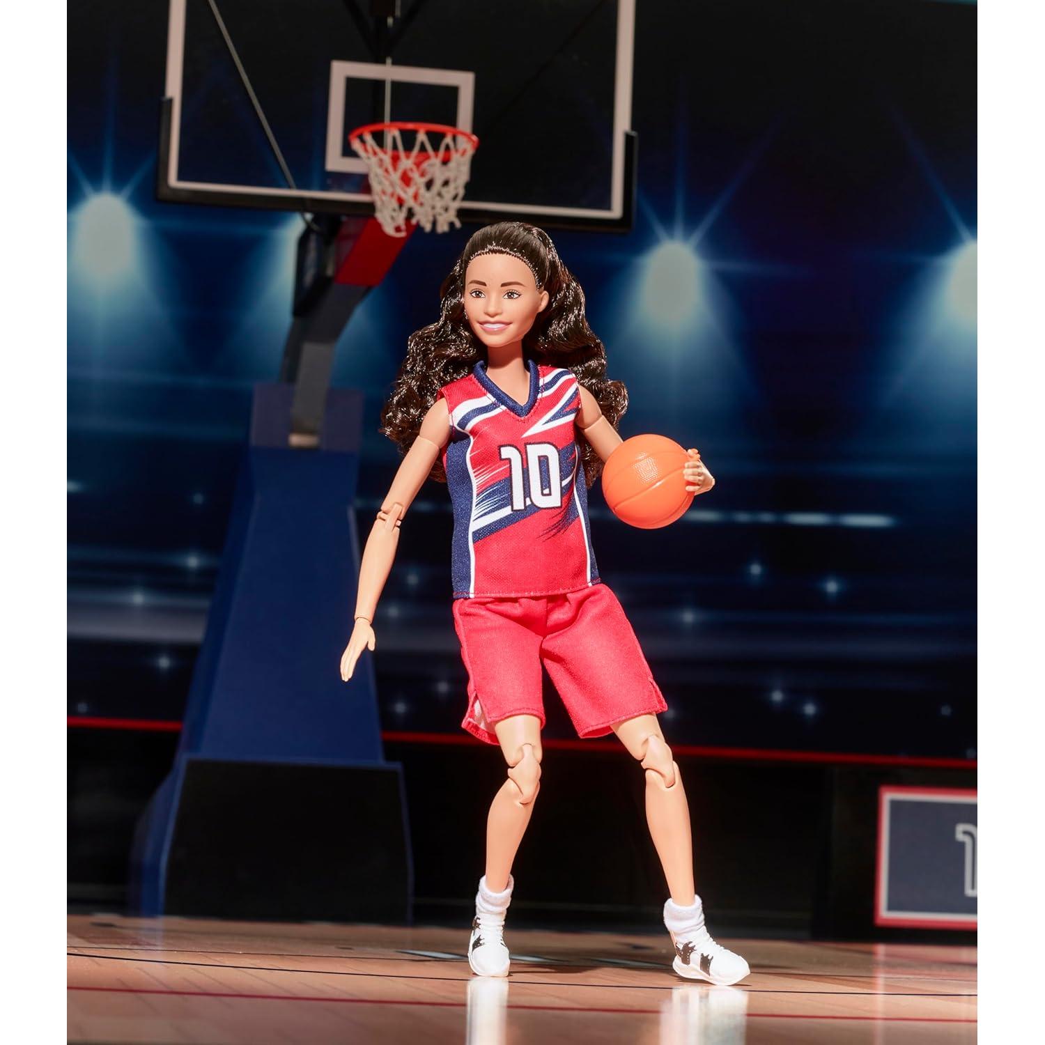 Muñeca Barbie Sue Bird con uniforme No. 10 y baloncesto