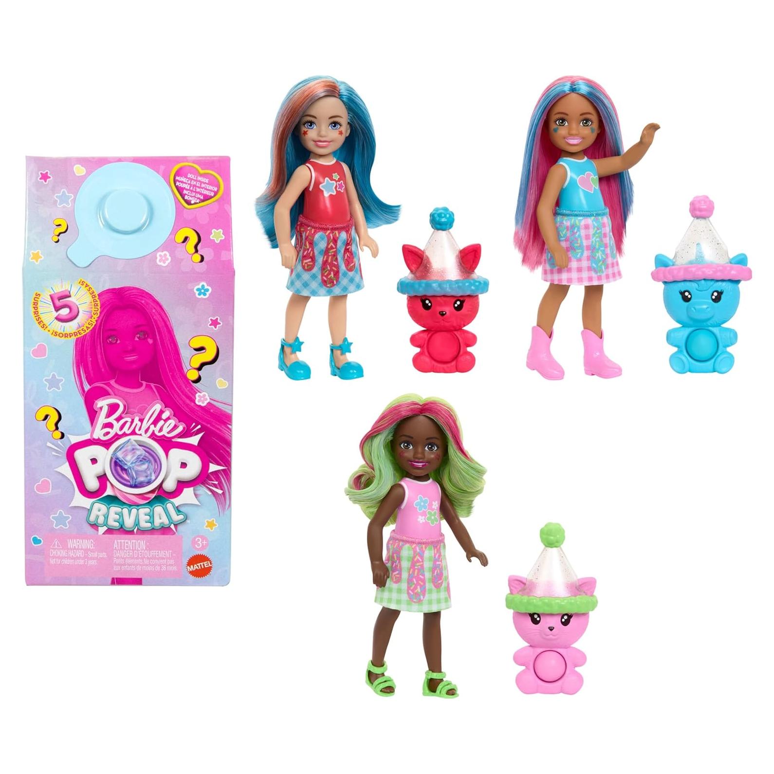Chelsea Pop Reveal Doll Set, Shakes Series with 5 Surprises Including Scented Small Doll, Pop-It Pet & Color Change (Styles May Vary)