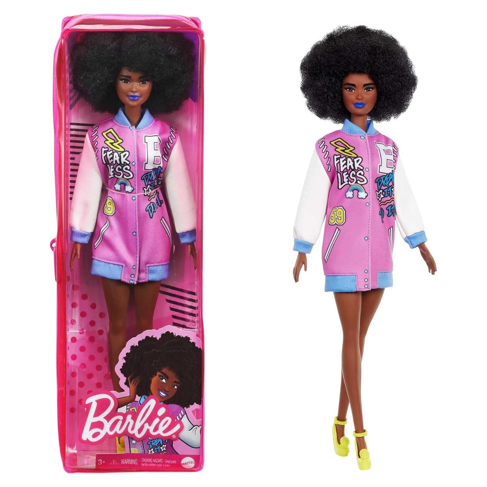 Muñeca Barbie Fashionistas #156 Afro Marrón con Abrigo Gráfico