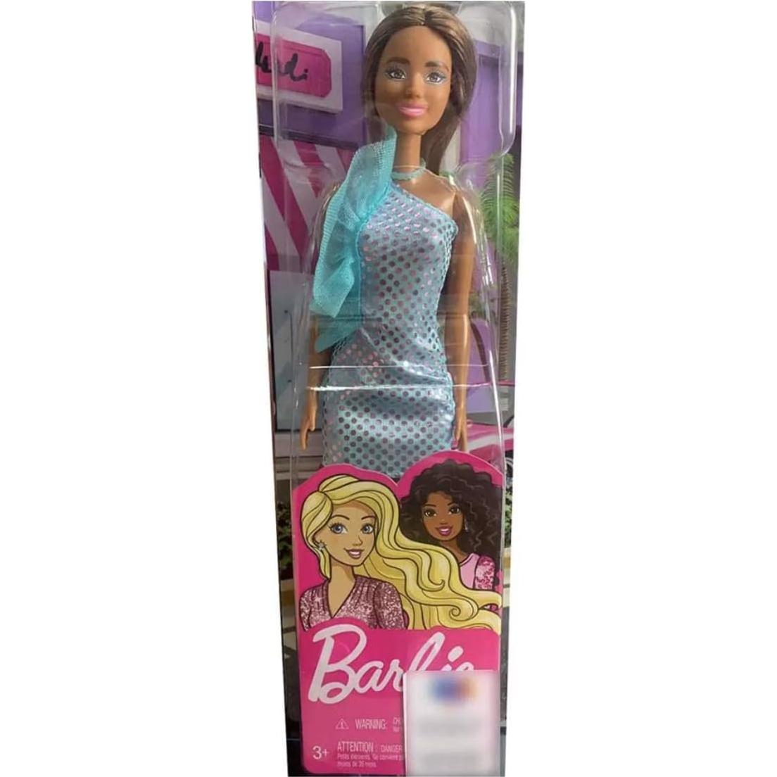 Muñeca Barbie Blue Glitz con vestido verde lunares 29 cm