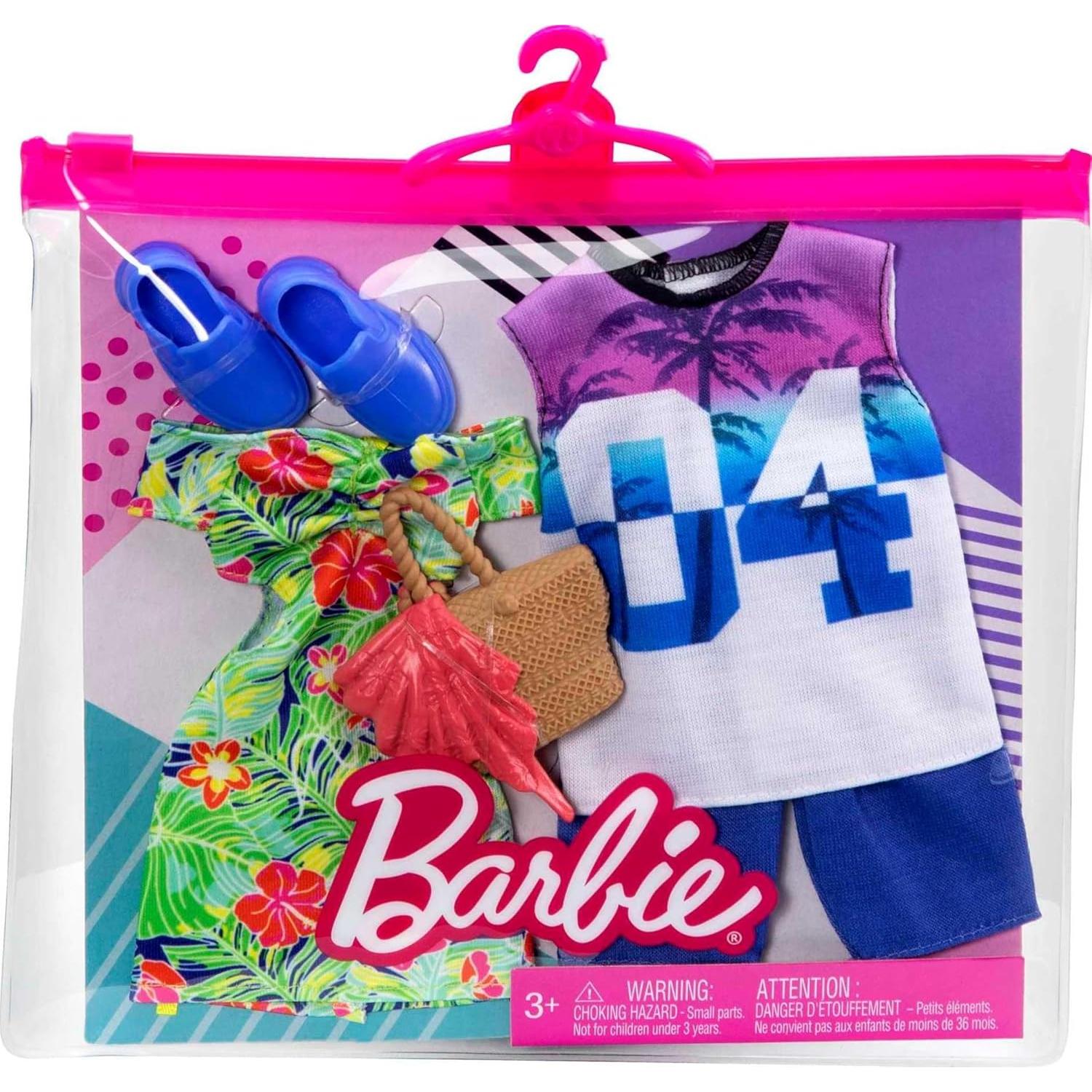 Conjunto de Ropa Barbie y Ken - Vestido Tropical y Camiseta