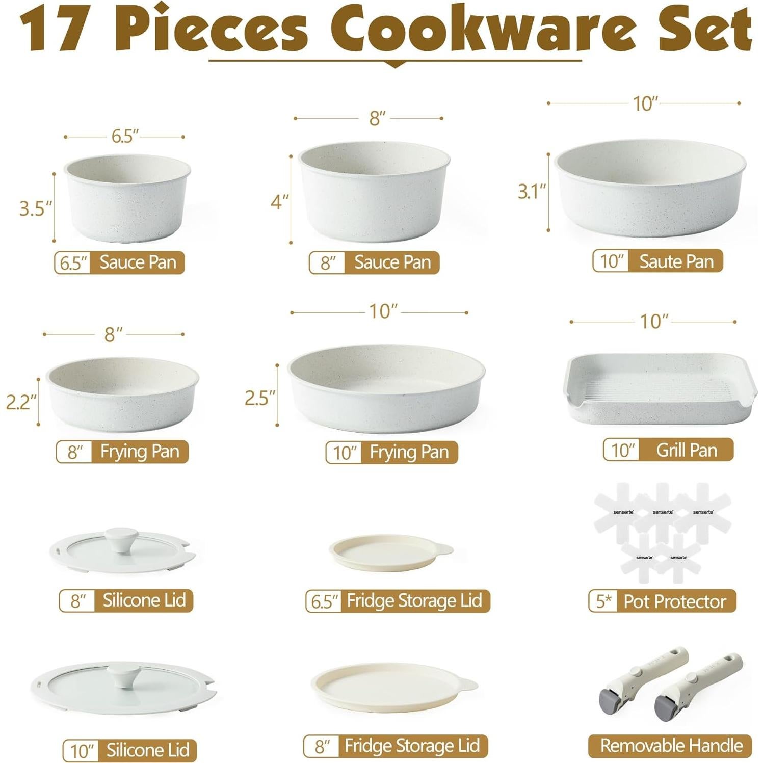 Juego de Ollas y Sartenes SENSARTE 17 Piezas Antiadherente