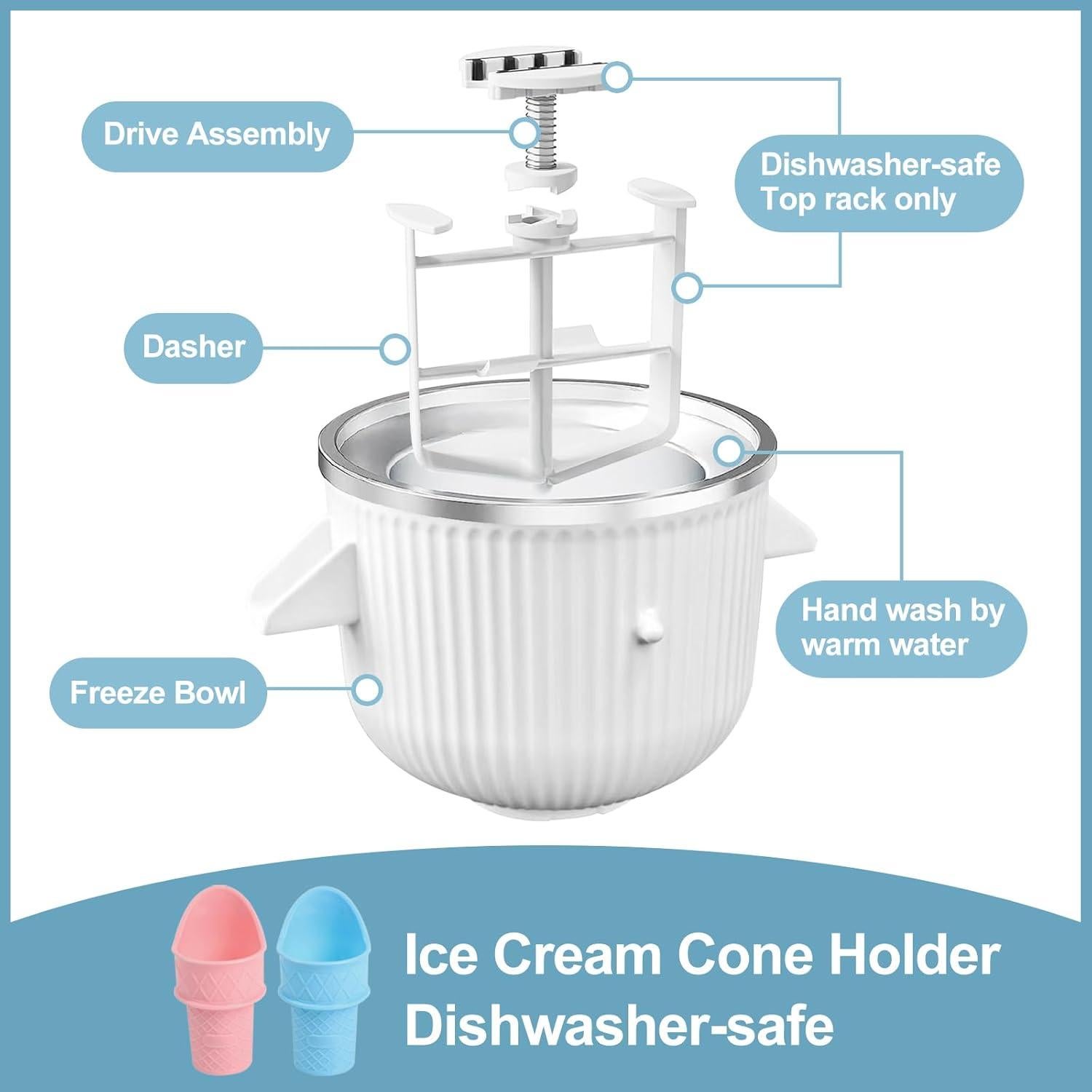 Máquina para Hacer Helados FORTHEAL 2 Qt, Compatible Kitchen Aid