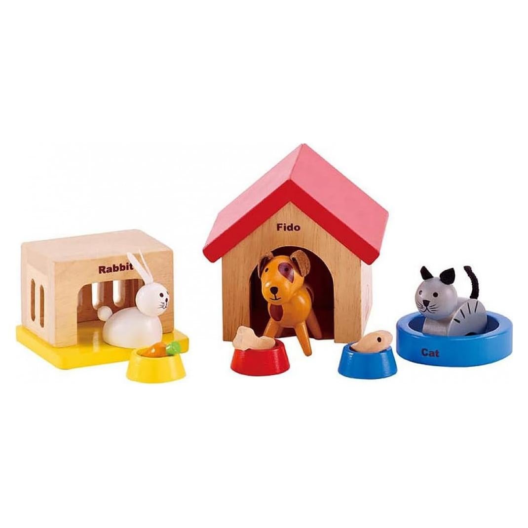 Juego de Animales de Madera Hape - Mascotas para Casa de Muñecas