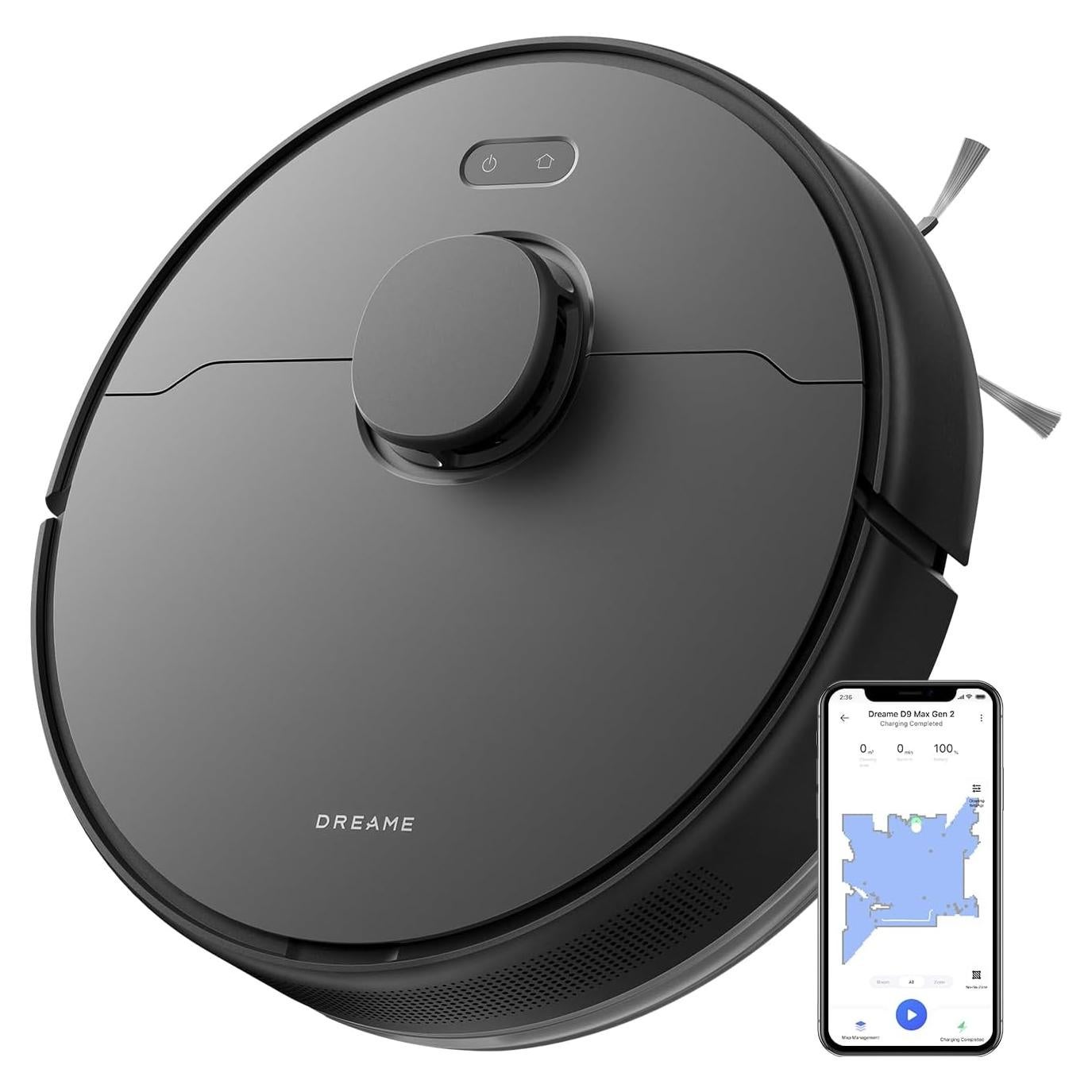 DREAME D9 Max Gen 2 Robot Vacuum and Mop Combo, LDS Navigation, 6000Pa Strong Suction Power, 240mins Runtime, 2-in-1 Sweep and Mop, WiFi, APP, Voice Control