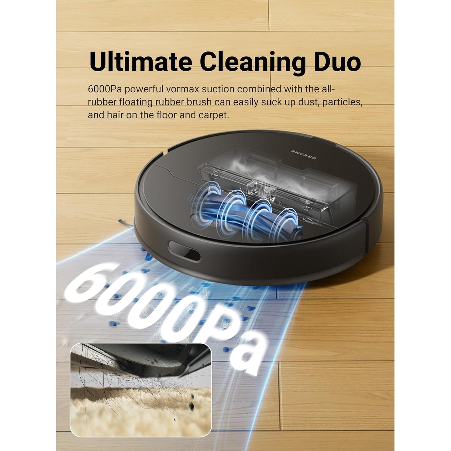 DREAME D9 Max Gen 2 Robot Vacuum and Mop Combo, LDS Navigation, 6000Pa Strong Suction Power, 240mins Runtime, 2-in-1 Sweep and Mop, WiFi, APP, Voice Control