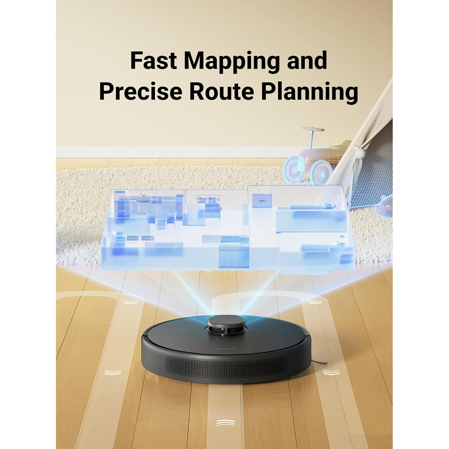 DREAME D9 Max Gen 2 Robot Vacuum and Mop Combo, LDS Navigation, 6000Pa Strong Suction Power, 240mins Runtime, 2-in-1 Sweep and Mop, WiFi, APP, Voice Control