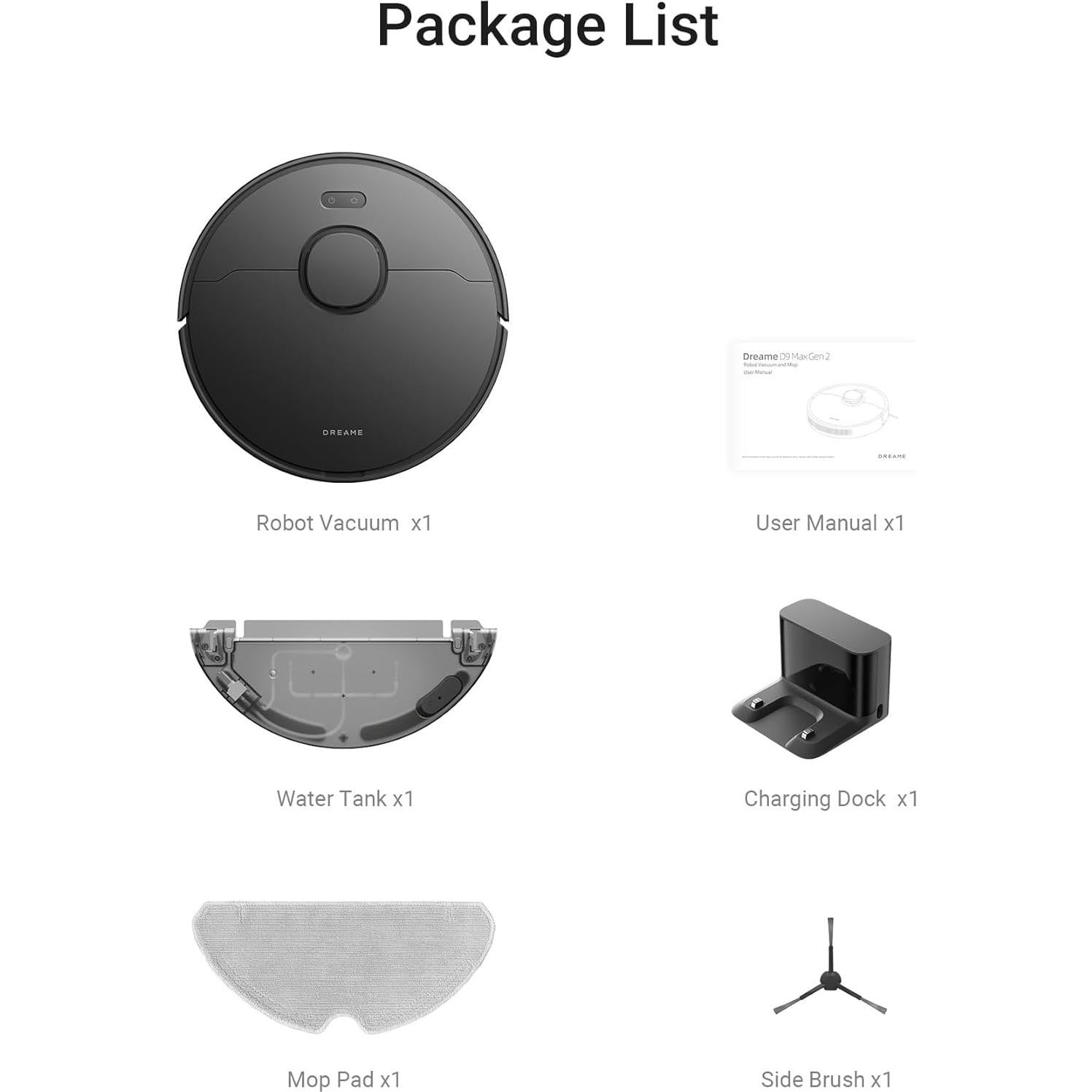 DREAME D9 Max Gen 2 Robot Vacuum and Mop Combo, LDS Navigation, 6000Pa Strong Suction Power, 240mins Runtime, 2-in-1 Sweep and Mop, WiFi, APP, Voice Control