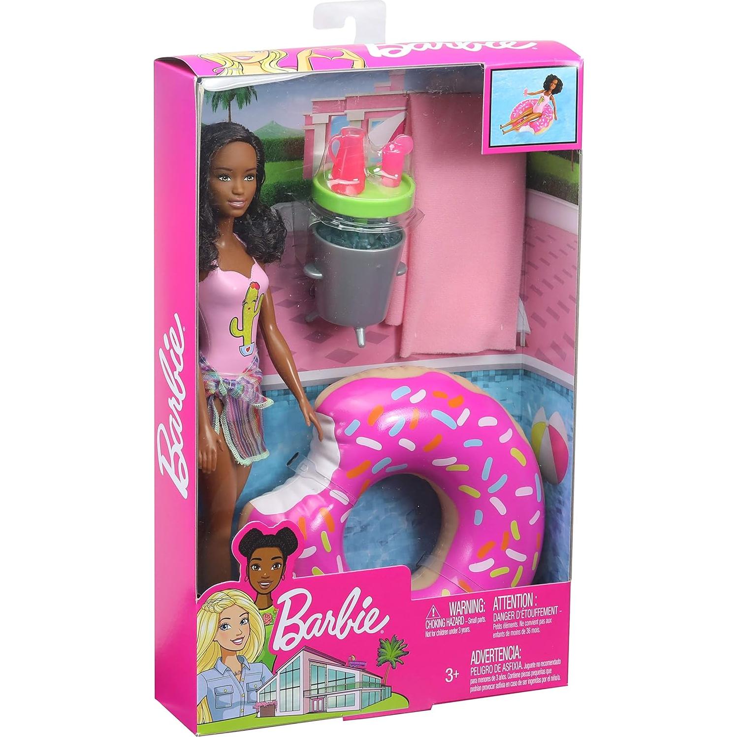 Muñeca Barbie Set de Juego Temático de Piscina con Flotador