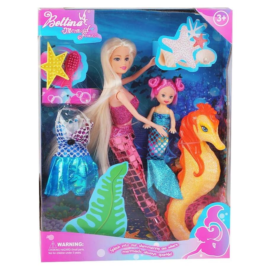 Muñeca Sirena Princesa MIOKIDZFUN 30.48 cm con Caballito de Mar