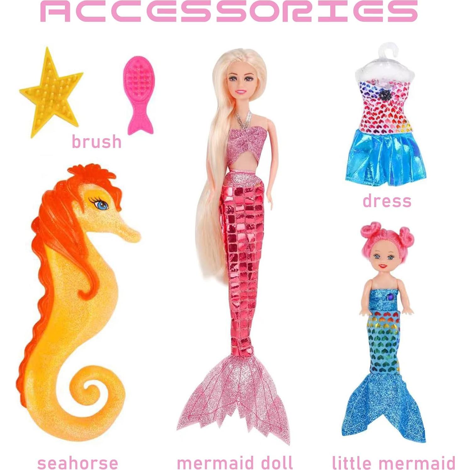 Muñeca Sirena Princesa MIOKIDZFUN 30.48 cm con Caballito de Mar