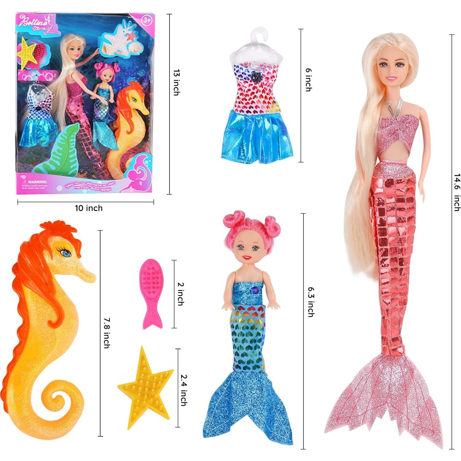 Muñeca Sirena Princesa MIOKIDZFUN 30.48 cm con Caballito de Mar