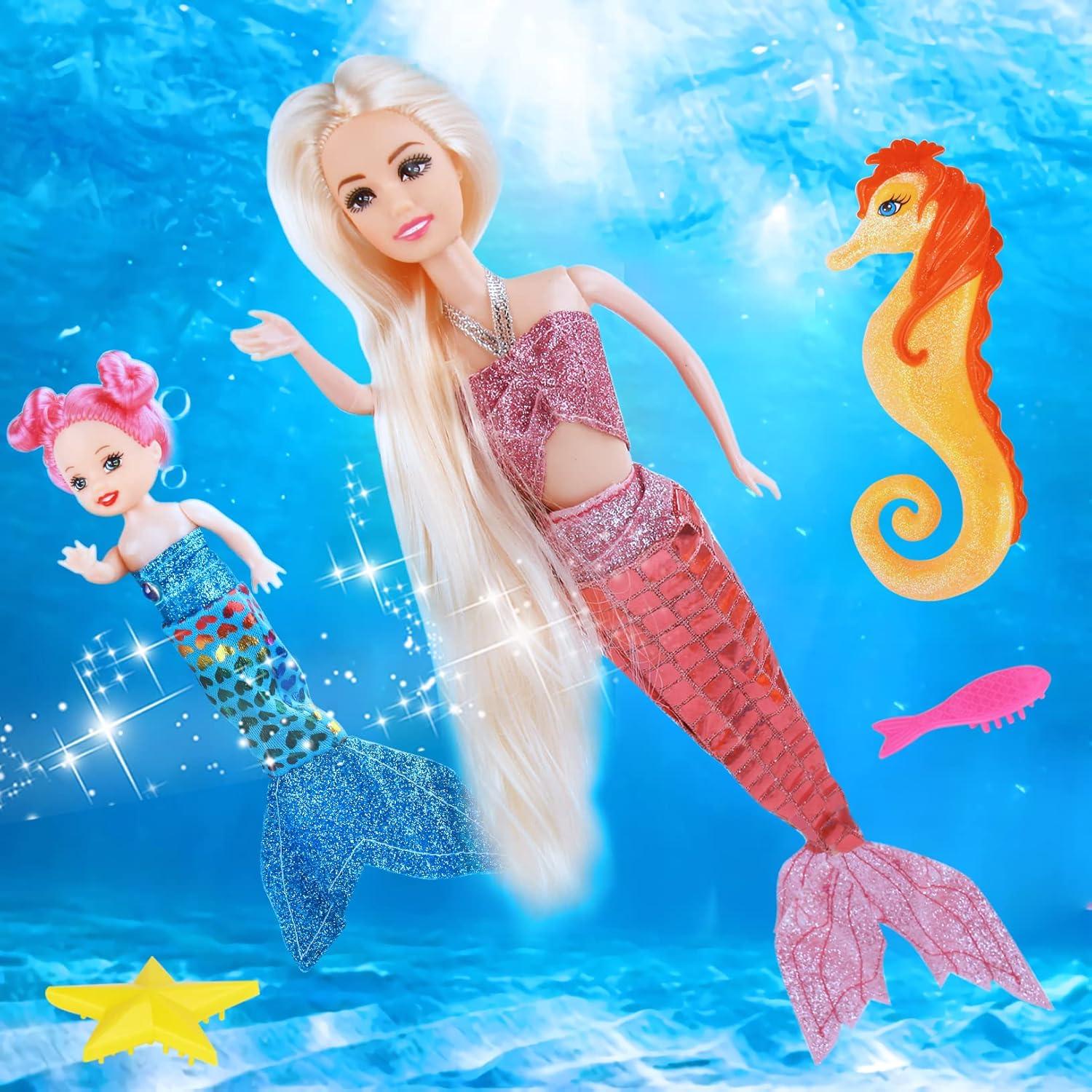 Muñeca Sirena Princesa MIOKIDZFUN 30.48 cm con Caballito de Mar