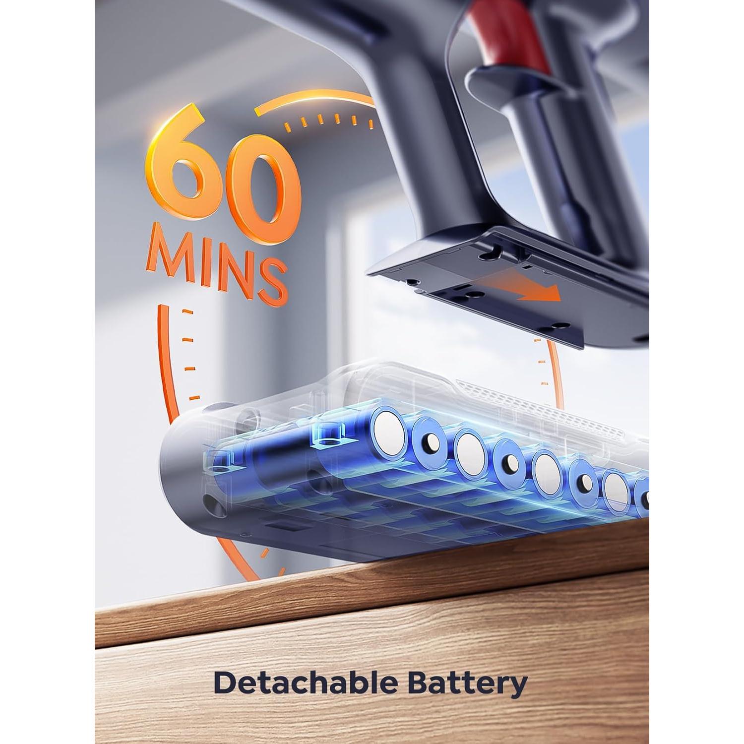 Cordless Vacuum Cleaner, 600W 50Kpa 65Mins Vacuum Cleaners for Home, Stick Vacuum with Self-Standing, Touch Screen, Vacuum Cleaner with Charging Station for Hard Floor Carpet Car Pet