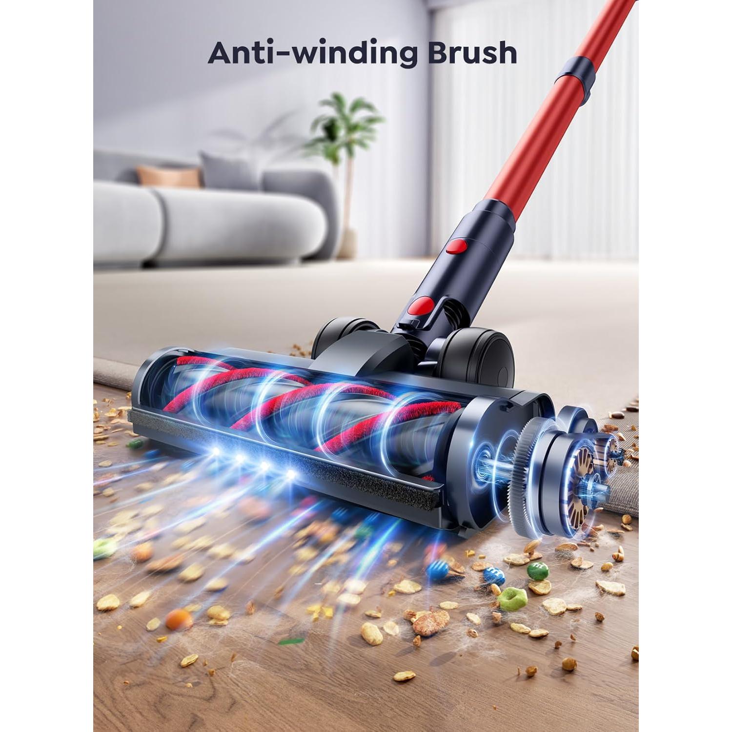 Cordless Vacuum Cleaner, 600W 50Kpa 65Mins Vacuum Cleaners for Home, Stick Vacuum with Self-Standing, Touch Screen, Vacuum Cleaner with Charging Station for Hard Floor Carpet Car Pet