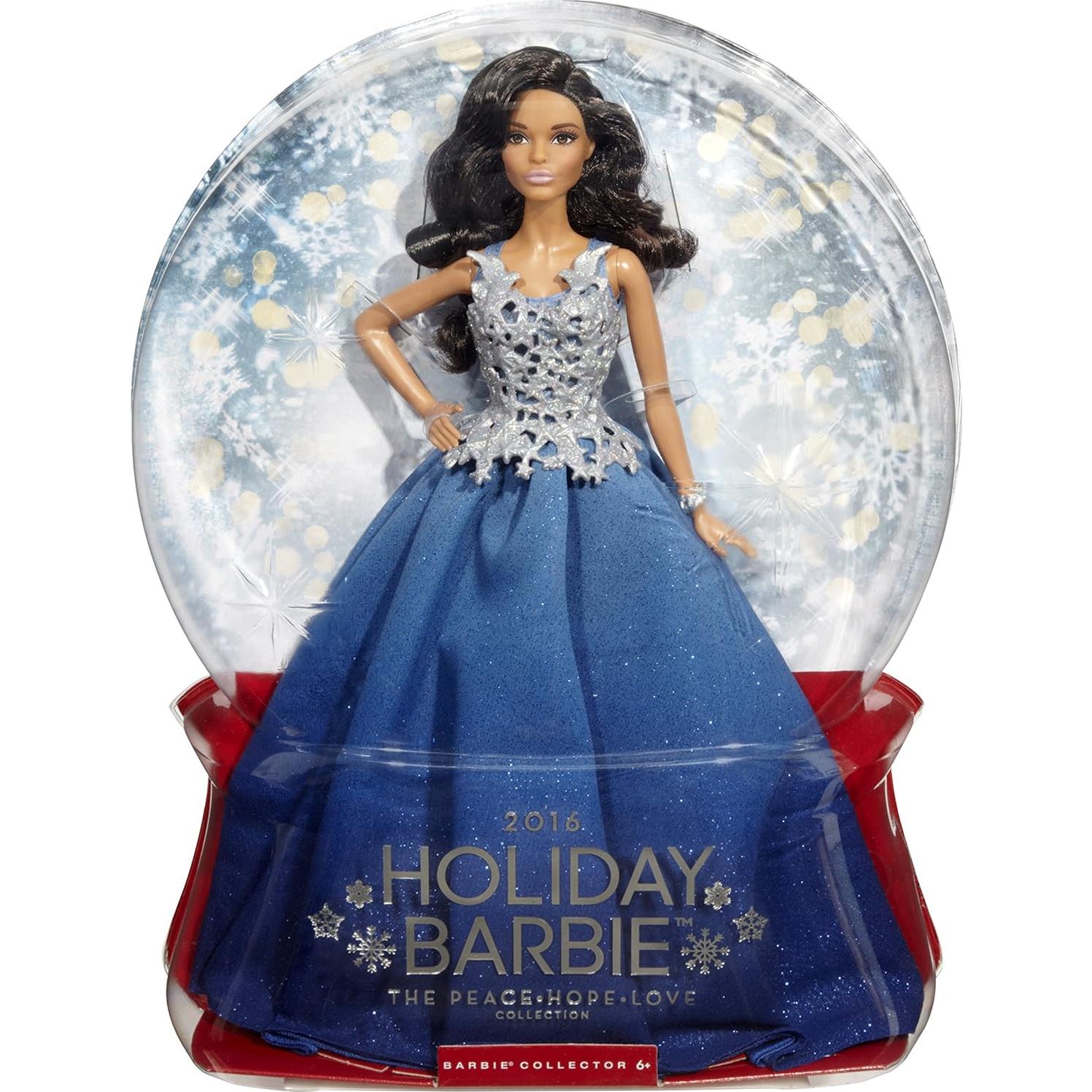 Muñeca Barbie Holiday 2016 Afroamericana con vestido azul