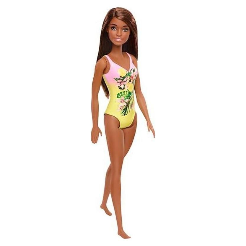 Muñeca Barbie Playa con Traje de Baño Floral Rosa y Amarillo