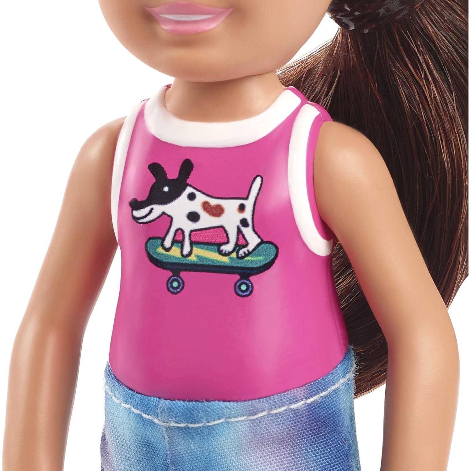 Chelsea Doll (6-inch Brunette) Wearing Sparkly Skirt, Molded Unicorn Top & Green Shoes, Gift for 3 to 7 Year Olds