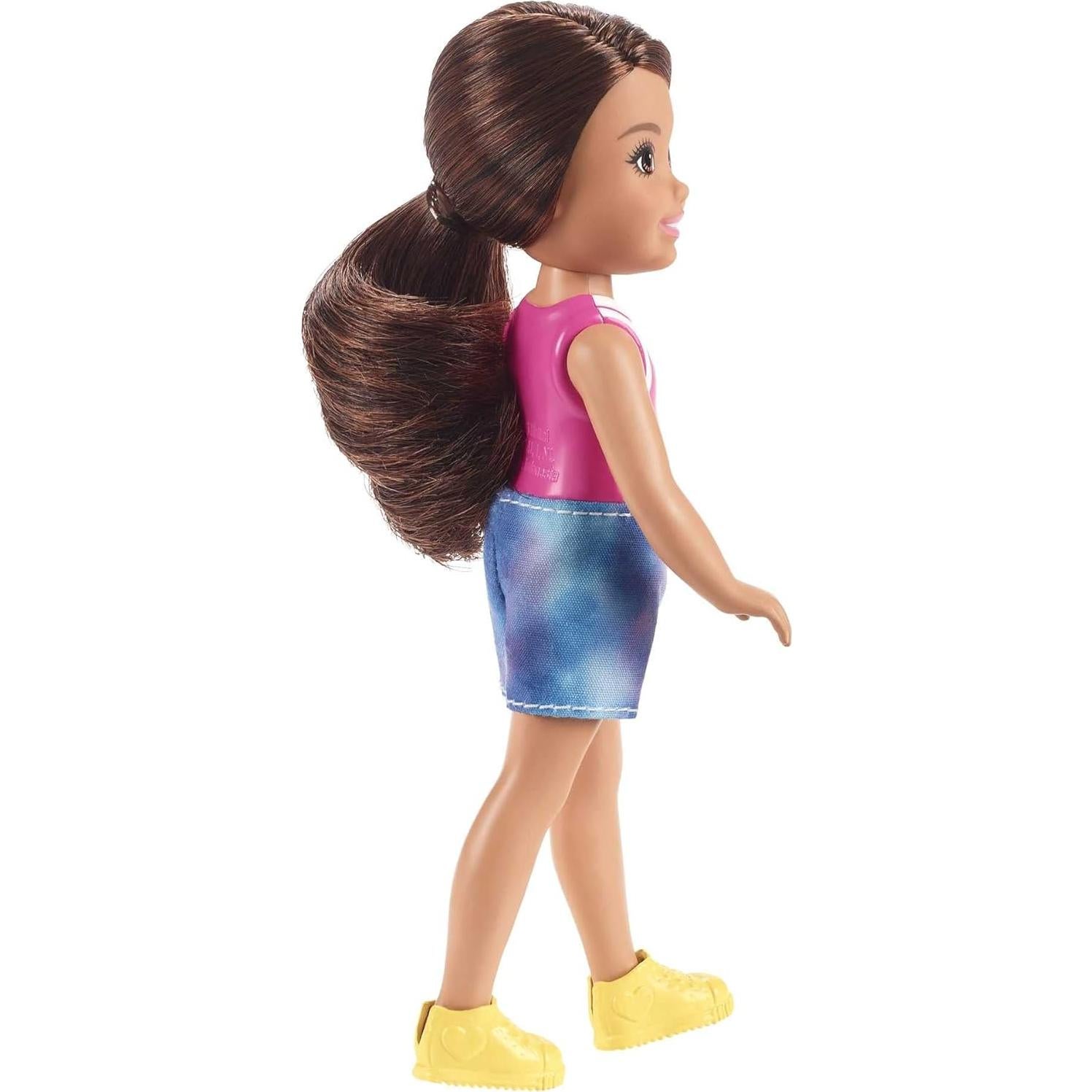 Chelsea Doll (6-inch Brunette) Wearing Sparkly Skirt, Molded Unicorn Top & Green Shoes, Gift for 3 to 7 Year Olds