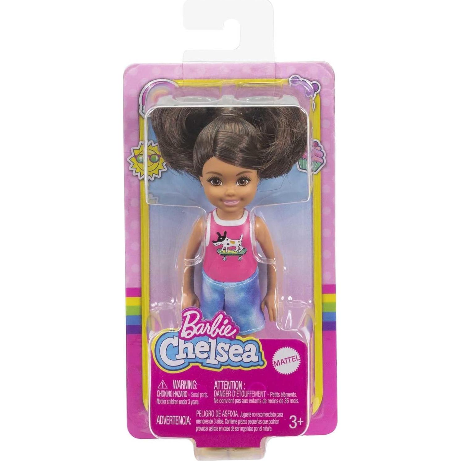 Chelsea Doll (6-inch Brunette) Wearing Sparkly Skirt, Molded Unicorn Top & Green Shoes, Gift for 3 to 7 Year Olds
