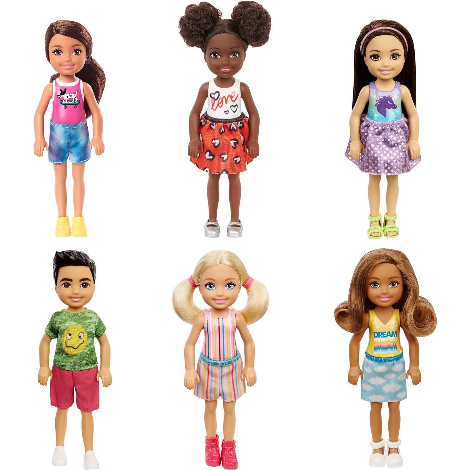 Chelsea Doll (6-inch Brunette) Wearing Sparkly Skirt, Molded Unicorn Top & Green Shoes, Gift for 3 to 7 Year Olds