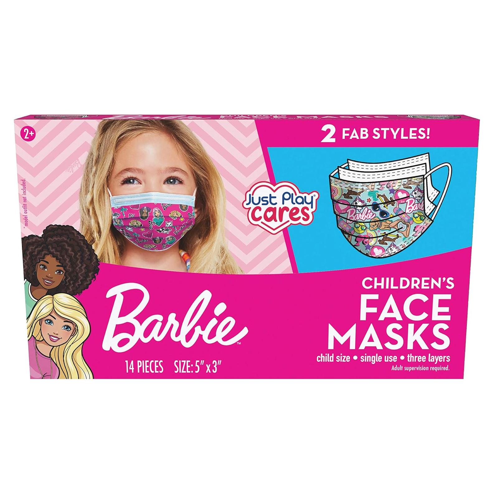 Mascarillas desechables para niños Barbie - 14 unidades, 2 a 7 años