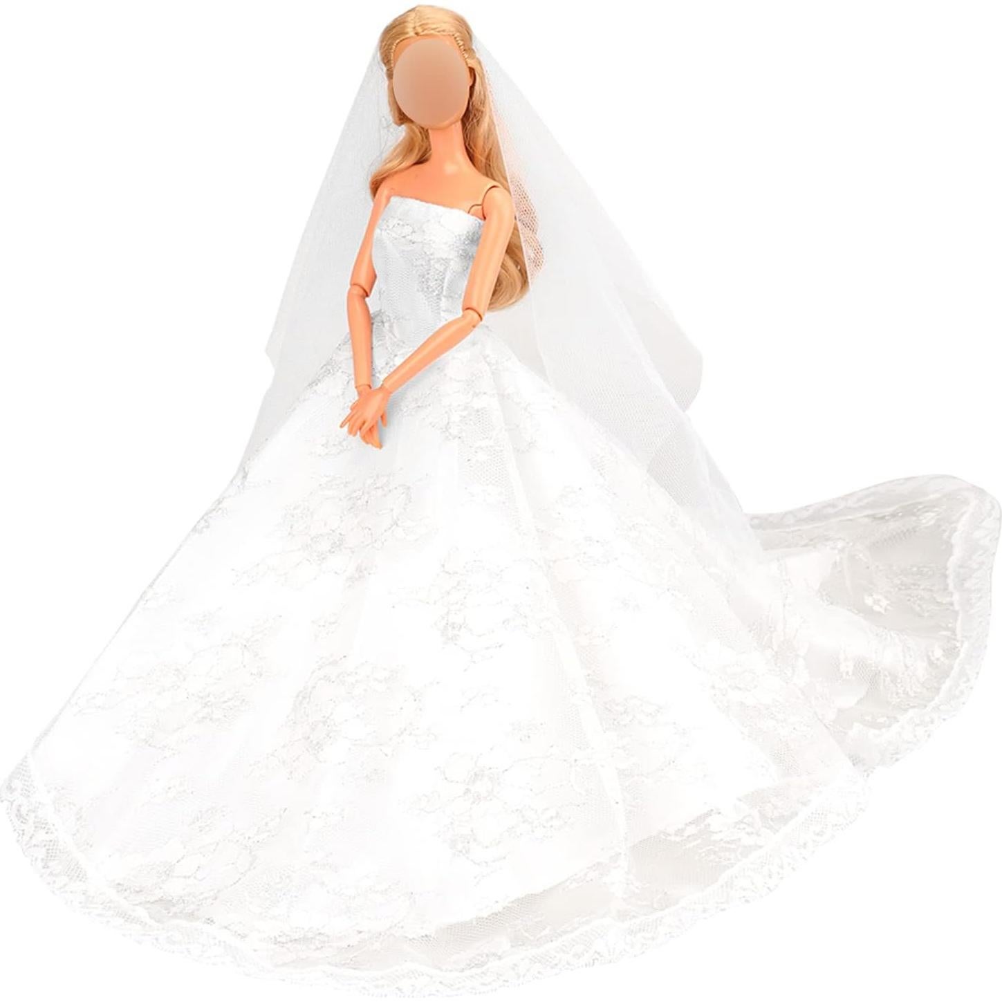 Vestido de Novia BARWA con Velo para Muñeca 29 cm Blanca