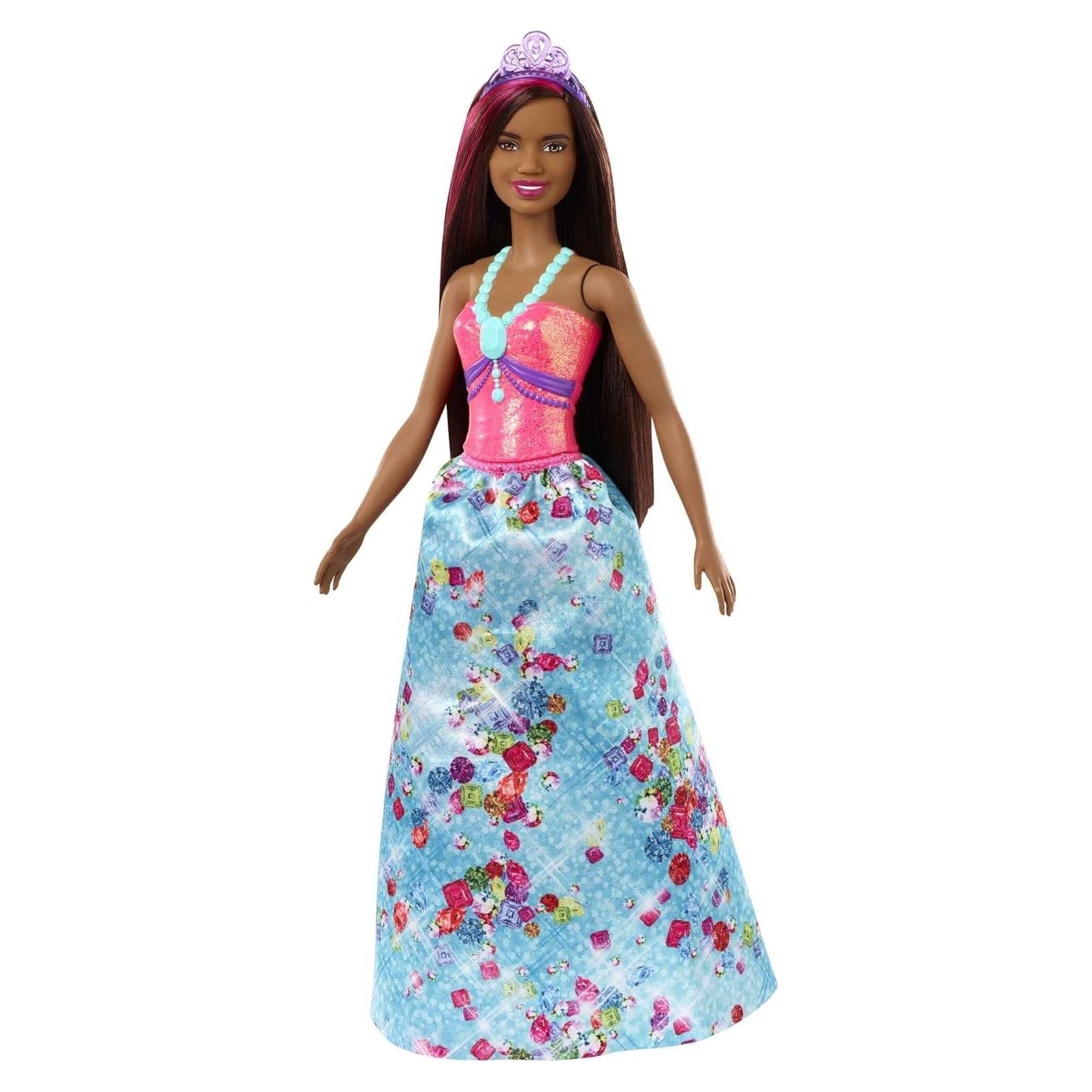 Muñeca Barbie Dreamtopia Morena con Mechas Rosadas y Falda Azul
