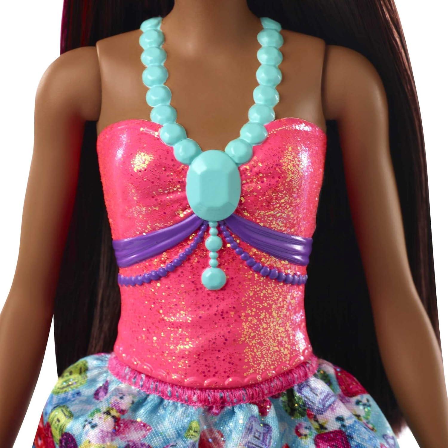 Muñeca Barbie Dreamtopia Morena con Mechas Rosadas y Falda Azul
