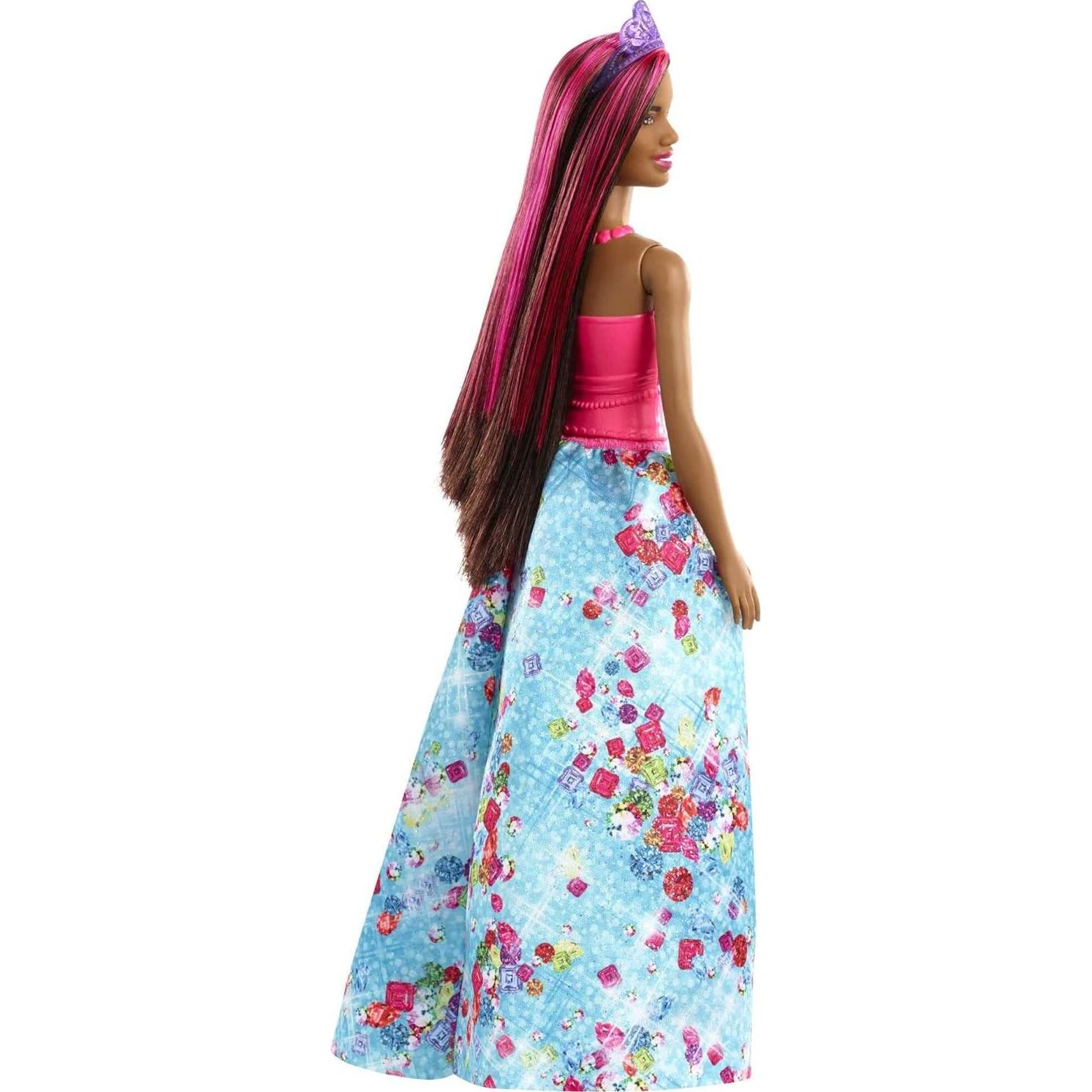 Muñeca Barbie Dreamtopia Morena con Mechas Rosadas y Falda Azul