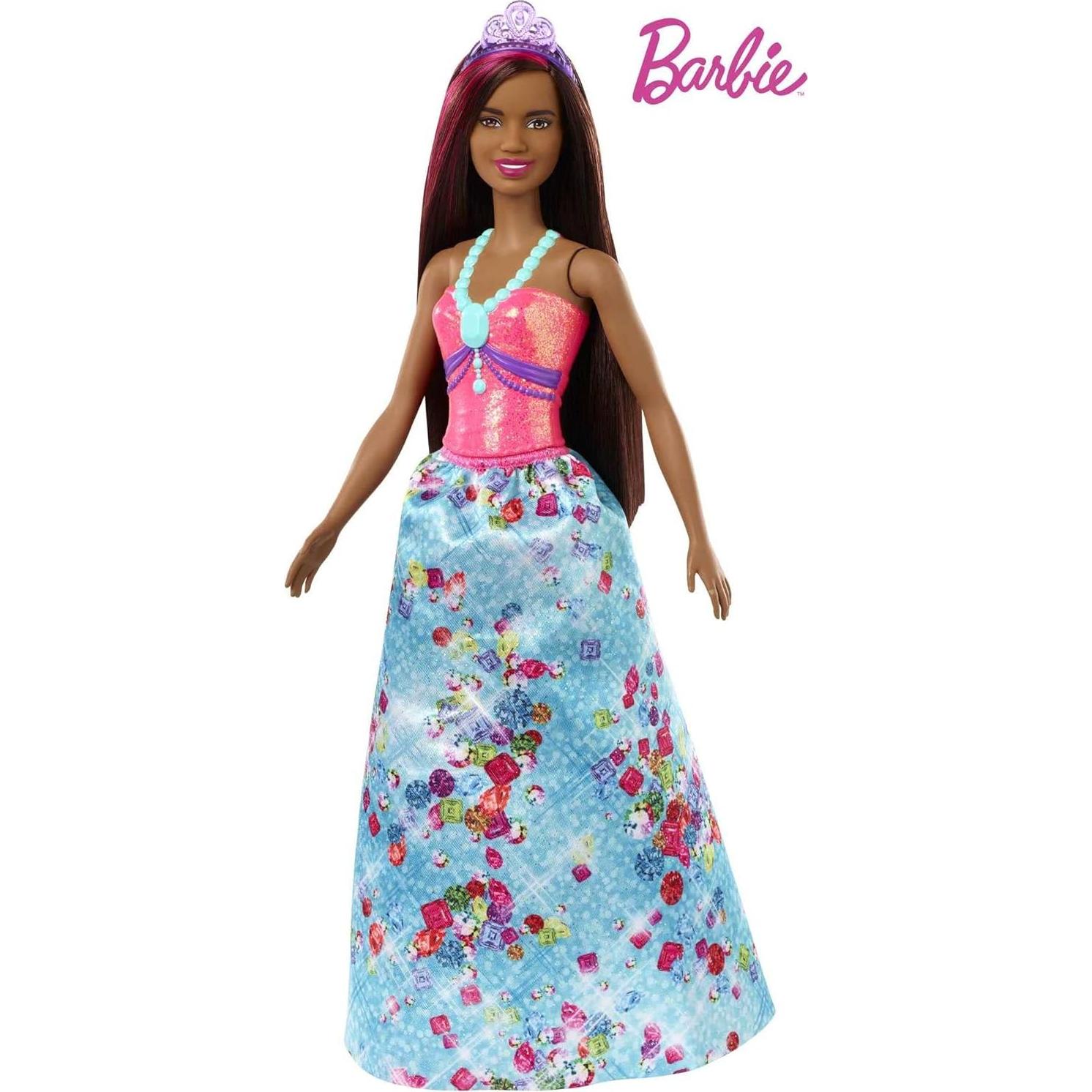 Muñeca Barbie Dreamtopia Morena con Mechas Rosadas y Falda Azul