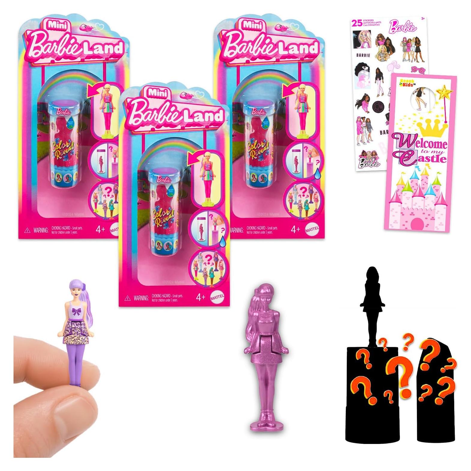 Conjunto de Mini Figuras Sorpresa Barbie - 3 Muñecas y Stickers