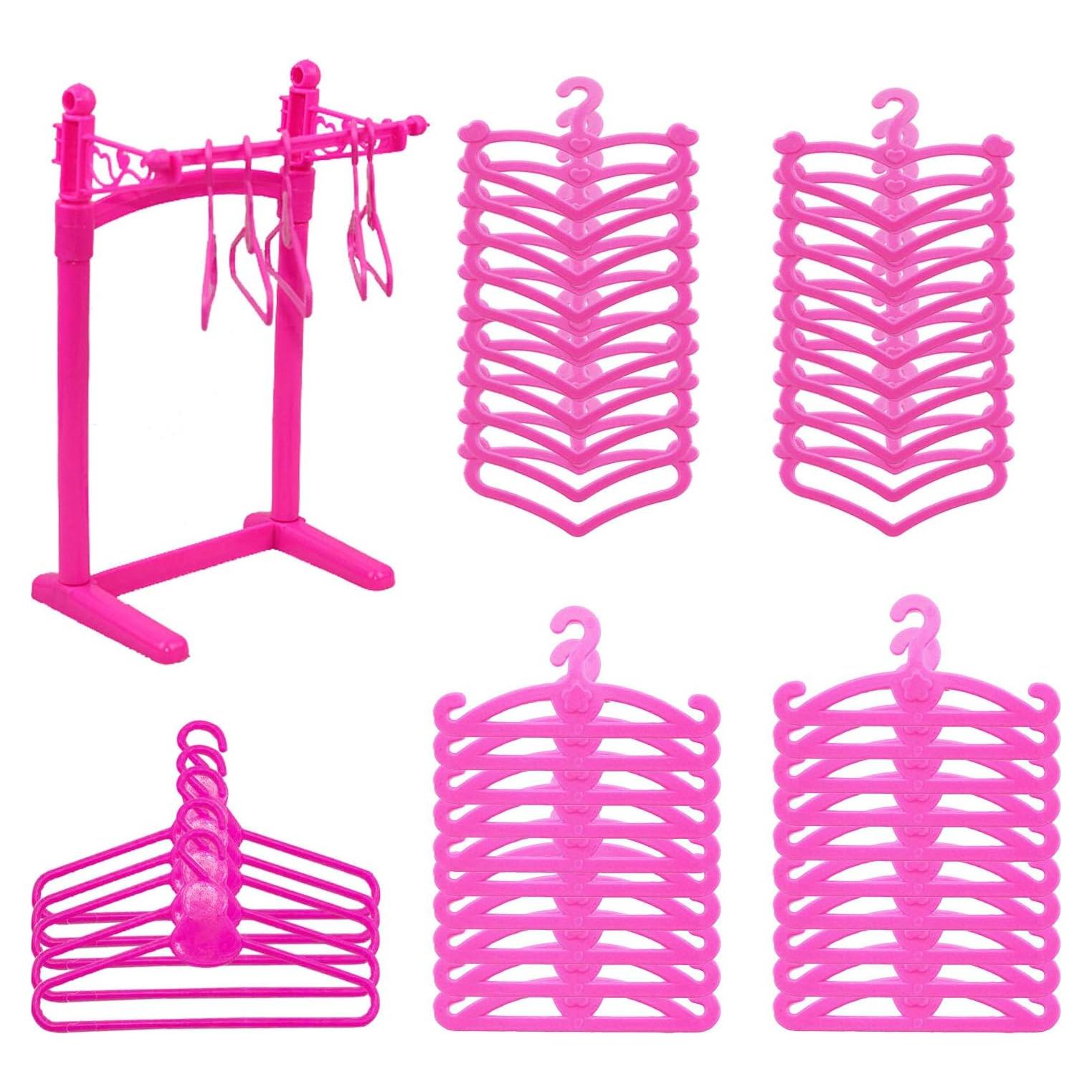 55 Perchas Rosa para Muñecas + Soporte - Accesorios 12"